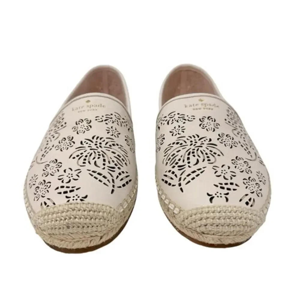 Kate‎ Spade New York Gwen Perforated Floral Espadrille Flats Ivory 10B Boho Chic